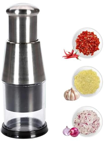 Manual Garlic Chopper Garlic Crusher Pressing Handheld Food Chopper Slicer Vegetable Cooking Crusher Stainless Steel for Food Enthusiasts and Cooking Staff
