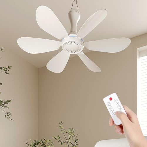 BININBOX Kleine USB Deckenventilator Tragbarer Leise Energiesparend Ventilator 4-Stufige Windeinstellung Mit Fernbedienung Timing Hängelüfter(Fernbedienung)