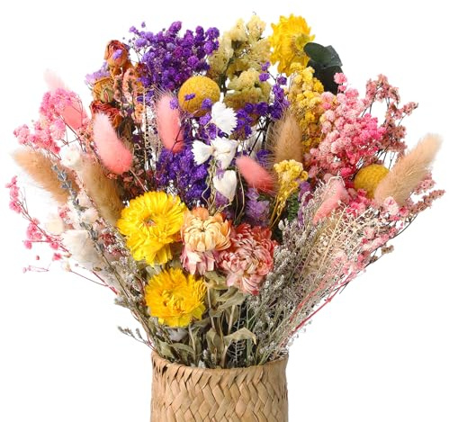 46 Pcs Natural Dried Flowewrs,15 Kinds of Dried Flowers Bouquet, Decorative Dried Flowers Boho Natural Flowers for Living Room Decor Wedding Arrangement and Craft Projects