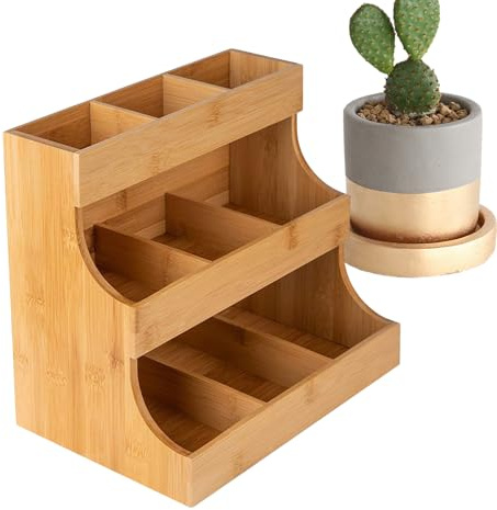 Organisateur Porte-Sachets de Thé,Boîte de Stockage de Thé en Bois Compacte | Étagère en Bois à 3 Niveaux pour la Maison, le Bureau, la Cuisine, le -Manger, le Coffre, le Plan de Travail et l'Affichag