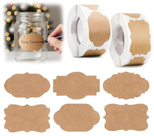 600 Stück Etiketten Marmeladengläser, Etiketten Für Marmeladengläser, Kraftpapier Aufkleber, Etiketten Selbstklebend Perfekt Für Geschenkaufkleber Für Marmeladengläser, Geschenktüten, Umschläge