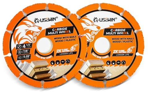 USEWIN Cut Off Wheel, 4 1/2 Angle Grinder Cutting Disc, Carbide Cutting Wheels for Wood, Plastic, Fiberboard, Wood with Nails, 2 Pack