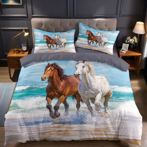 Azul Funda nórdica Cama 90 Infantil Animal Playa Caballo Funda edredón 150x200 cm Microfibra Suave y Transpirable Juego de Ropa de Cama Ideal para niños niñas y Adolescentes