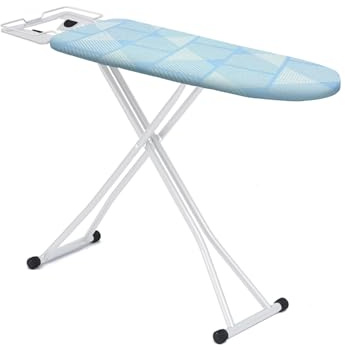 Folding Ironing Board 125x30cm - Adjustable Height (65-78cm) with Anti-Skid Feet, Silicone Iron Rest & Safety Lock, Durable Cotton Cover Lightweight Foldable Iron Board for Home Use (Blue)