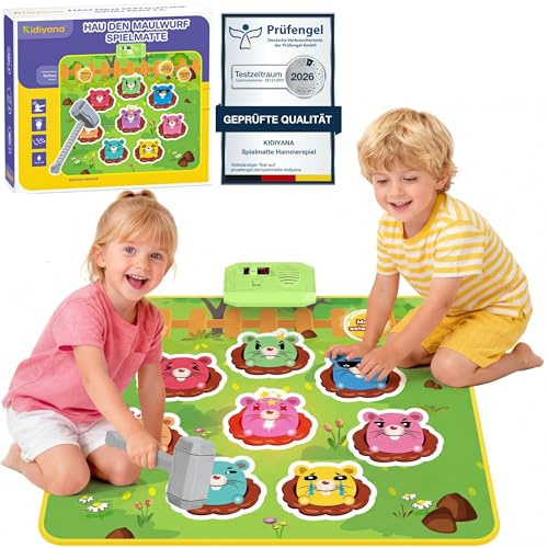Kidiyana Schlag Tapis de jeu électronique pour enfants et adultes, jeu de réaction avec 8 modes de jeu et 24 niveaux, jeu de frappe à partir de 3 ans, avec musique et lumière, taupe