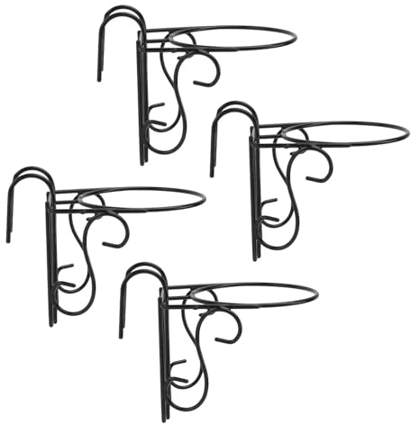 OSALADI Soporte Colgante para Macetas de Hierro Negro 4 Piezas, Estante Resistente para Orquídeas y Plantas, Adecuado para Barandillas de Balcón y Jardín, Estante Compacto para Macetero