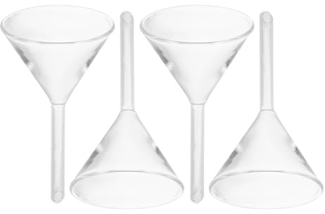 ULTECHNOVO Embudos de Vidrio Transparente para Llenado de Aceite, Juego de 4 Piezas con Boca Ancha y Tallo Corto, Herramienta de Llenado de Aceite para Laboratorio y Uso Doméstico, Embudo