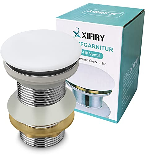 Tappo di scarico in ceramica cromato senza troppopieno, per lavabo, senza troppopieno, colore: bianco