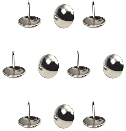 MroMax - Juego de 100 clavos redondos de 16 x 20 mm para tapicería, de acero inoxidable, acabado antiguo, para muebles con acabado en níquel y tono plateado