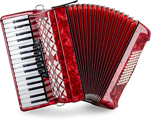 Classic Cantabile 72 Bass Akkordeon Secondo V - Tastenakkordeon - 3-chörig - 34 Diskanttasten - mit Riemen & Rucksack-Tasche - Rot