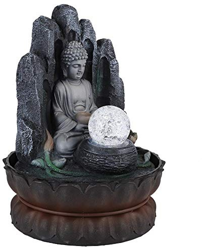 Fdit Decoración del hogar, decoración de Mesa, Fuente de Escritorio, decoración Ligera de Buda, con luz LED, Regalo para Ancianos, Dormitorio, Sala de(220, European Standard)