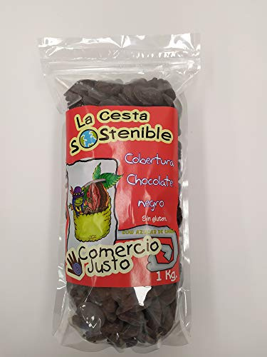 2 UNIDADES DE 1KG DE COBERTURA DE CHOCOLATE NEGRO 55% DE CACAO DE COMERCIO JUSTO(FAIR TRADE) LA CESTA SOSTENIBLE.