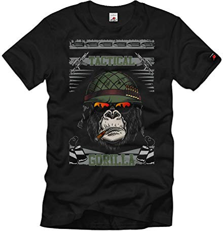 Tactical Gorilla Soldat Silberrücken Anführer Erkennungsmarken T-Shirt#36237, Größe:XXL, Farbe:Schwarz