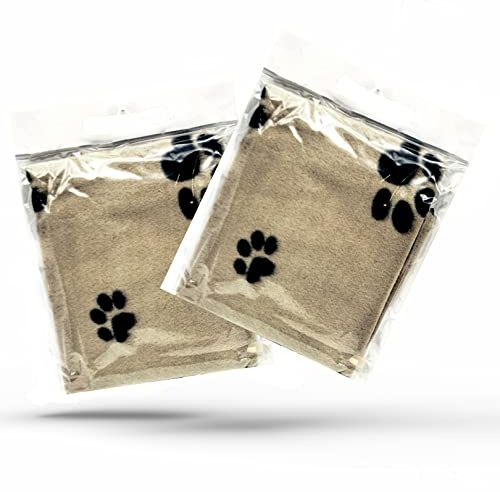 Hundedecke, waschbar, mit Pfotenabdrücken, Katzendecke, weich, warm, Fleece, Tierdecke, Welpendecke, Bett, Reisepackung, Beige, 70 x 73 cm, 2 Stück