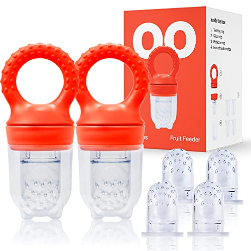 Fruchtsauger Baby von LoveNoobs™, Beißringe, 2 Stück Obstschnuller für Babys ab 3 Monate, Fruchtschnuller, BPA/BPS Frei, 6 Silikonsauger, Baby Schnuller, Zahnungsschnuller, Zahnen
