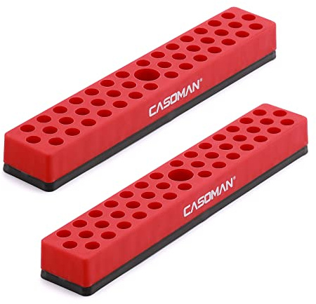CASOMAN 1/4 Hex Bit Organizer, Red, 2PCS | 86 Hole, Magnetic Base, Strong Magnetic Base, For Your Specialty