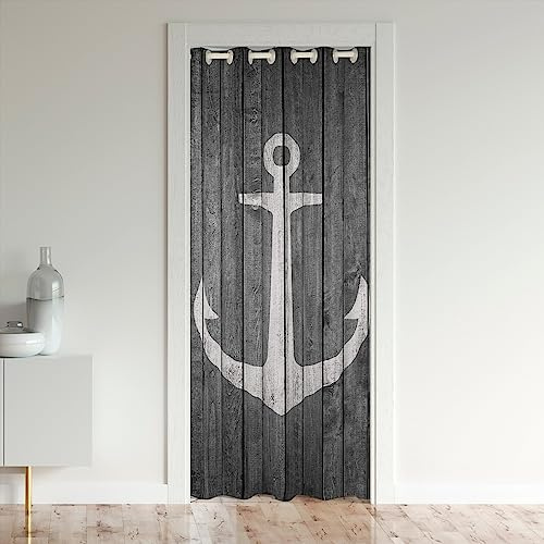 Loussiesd Anker Dekor Türvorhang 86x203cm Nautische Thema Raumteiler Vorhänge Gardinen Meer Abenteuer Vorhang für Innentür Raumteiler für Schlafzimmer Wohnzimmer Schwarz Holz Plank