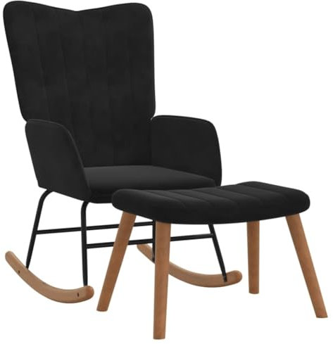 CINDERFUL Schaukelstuhl mit Hocker Samt Schwarz,Gemütlicher Schaukelsessel mit Fußhocker für Entspannung und Dekoration Sessel & Stühle