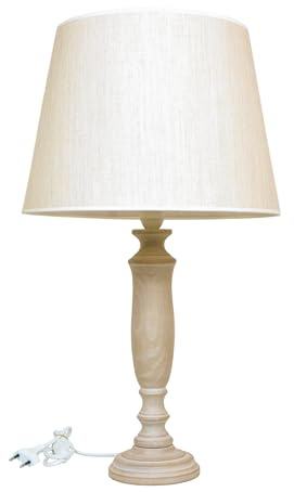 LIGUORO SHOP Lampada Lume Da Tavolo Abatjour Con Base In Legno Color Tortora e Paralume Color Tortora In Cotone. (Lampada Grande 70 cm)
