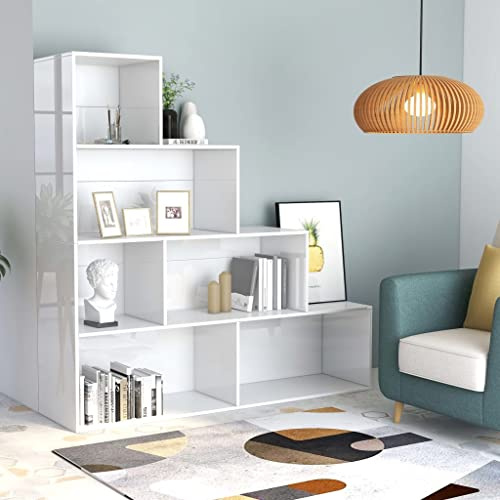 puraday Bücherregal Wohnzimmer/Raumteiler Flur 155x24x160 cm Vielseitiges Regal Arbeitszimmer Raumteiler Klassischen Design DVD-Regale Sideboard Ausreichend Stauraum Hochglanz-Weiß
