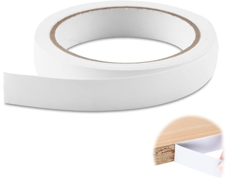 Bande autocollante pour plan de travail - 18 mm x 10 m - Maintien sûr sans repassage - Pour bureau, armoire, porte, cadre de porte, restauration des bords de meubles (blanc)