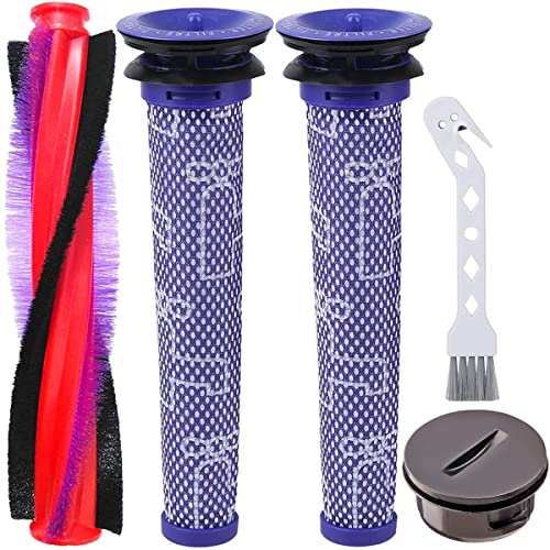 EATBALE Replacement Roller Brush Bar Vacuum Filter for Dyson V6 DC59 DC62 SV03 SV073 Series Vacuum Cleaner 185mm/7.3inch, Washable 2 Pre-Filters, 1 Roll brush, 1 Roller Brush End Cap (4 Pack)