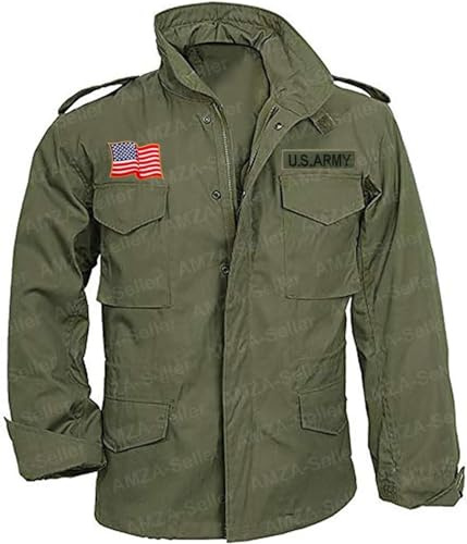 MERCH ATTIRE John Rambo M65 Veste militaire décontractée multi-poches pour homme, Vert olive - Veste Rambo en coton, 3XL