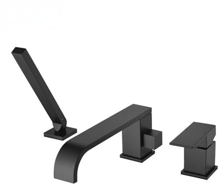 XJTNLB Rubinetto Vasca da Bagno Nero 3 Fori con Doccetta Rotazione a 360° Miscelatore Monocomando per Vasca O Doccia con Deviatore