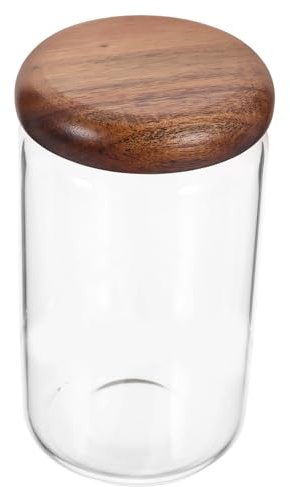 Ciieeo Glass Food Storage Jar with Airtight Wood Lid for Dry Food and Seasoning, 380ml and 600ml Capacity, Convenient and Safe Packaging, for Kitchen and Coffee Bar Use