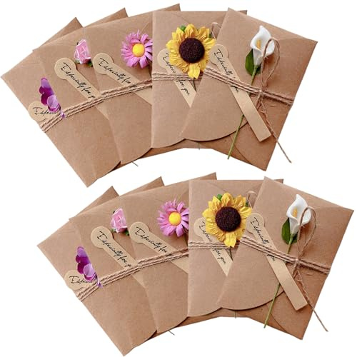 Flores De Papel Kraft Vintage, 15 Tarjetas De Felicitación, Tarjetas De Regalo Con Cordel, Para Cumpleaños, Bodas, Amigos, Familia, Regalos De Buena Suerte