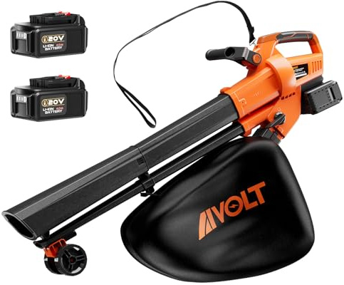 AIVOLT Souffleur de Feuilles sans Fil 3 en 1 Aspirateur Broyeur de Feuilles Mortes avec 2 x 20V 4.0Ah Batterie, Bandoulière, Sac de 40L et 2 Chargeurs pour Jardin Extérieur
