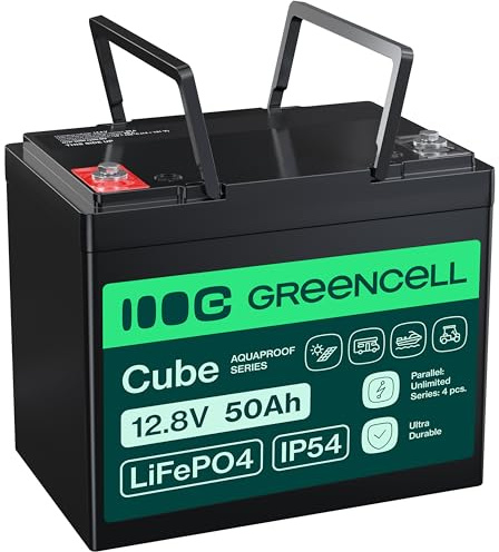 Green Cell CUBE LiFePO4 Akku 50Ah 12.8V – Lithium-Eisenphosphat-Batterie für Wohnmobile, Boote, Solaranlagen, Off-Grid-Systeme, mit BMS, leicht & sicher
