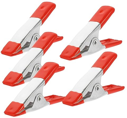 HONITANO 5pcs Red 2-inch Metal Spring Clips Heavy Duty Woodworking Spring Clamps Small Clips for Crafts and Tent Fastening