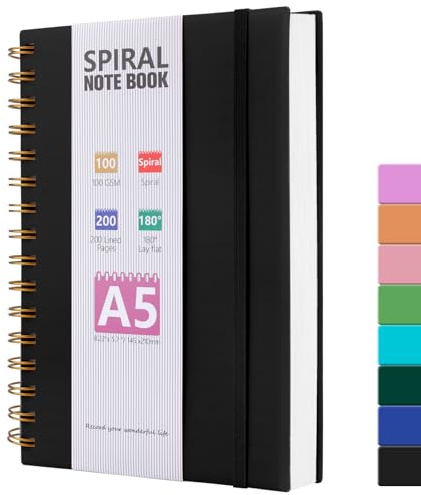 HIJYOO A5 Journal Notebook, 100GSM 200 Pages A5 Notepad Wirebound Notebooks for Women/Men, PVC Waterproof Cover Note Book with Lined Paper, Notepad for Office School Supplies, Black