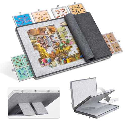 Jigpal Planche à puzzle inclinable de 1500 pièces avec 6 tiroirs colorés et couvercle, table de puzzle pliable avec chevalet/support intégré réglable sur 3 positions, plateau de jeu léger pour adultes