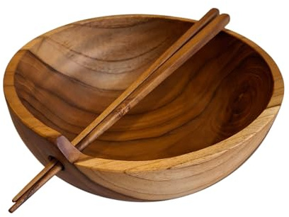 Ciotola in legno teak con bacchette cinesi