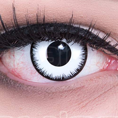 MeralenS Halloween Kontaktlinsen MIT STÄRKE -5,00 Weiße Crazy Zombie Vampir Fun Monatslinsen 1 Paar Farbige Weiße Lunatic Dioptrien und Behälter. Perfekt zu Karneval, Fasching oder Fasnacht