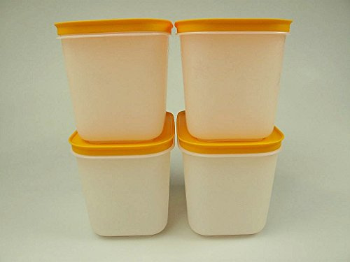 TUPPERWARE Gefrier-Behälter (4) 1,1 L weiß-orange hoch Eiskristall Eis-Kristall P 21637
