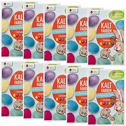 Heitmann Eierfarben Klassische Ostereier-Kaltfarben - Grün, Blau, Gelb, Rot, Violett - (10x Eierfärbetabletten)