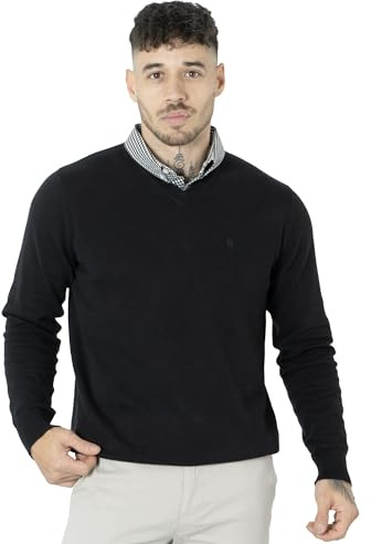 NOROZE Men's Jumper Mock Collar Knitted V-Neck Plain Classic Sweater Pullover Knitted Sweatshirt (XL, Black)