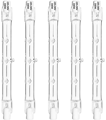 Haraqi 5 Pack 300W R7s Linear Halogen Bulbs,Security Light Bulbs Halogen Light Bulbs 4650lm 2700K 220-240V 118mm Length, Dimmable,Apply for Ceiling Lights,Floor Lamps,Landscape Lighting
