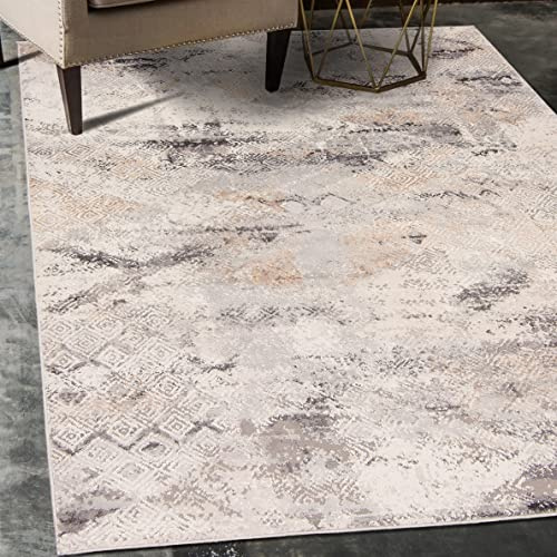 Carpeto Teppich Wohnzimmer 140x200cm Creme Abstrakt Weich Pflegeleicht | Teppich für Schlafzimmer Esszimmer Büro Beige Fußbodenheizungsgeeignet Reinigungsmittelbeständig Kurzflor Leicht zu Reinigen