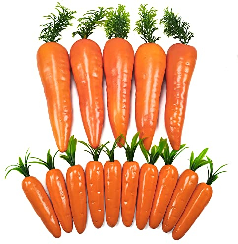 Laiiqi Artificial Carrots, 15 pcs Fake Carrot Easter Decor, Lifelike Faux Vegetable Carrots for Home Decoration Kitchen Photography Props