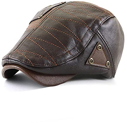 Ueither Herren Newsboy Flat Cap PU Leder Gatsby Verstellbare Schirmmütze Kappe (Dunkler Kaffee)