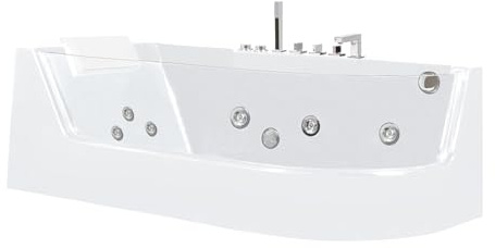 Vente-unique - Baignoire balnéo vitrée - 170 x 80 X 57cm - Blanche - Angle gauche - 1 place - 263 L - ARIA