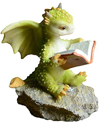 Gemmia Miniatur Fee Garten Drache Figurine- Lesender Drache auf Fels