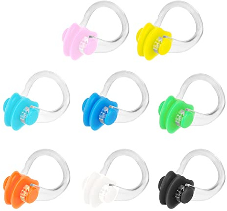 SAVITA 8pcs Pince-Nez de Natation avec Gel de Silice Imperméable Noseclip de Natation pour Les Enfants 7+ et Les Adultes, Paquet de Boîte Multicolore
