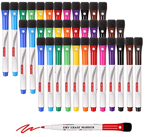 Comix Dry Erase Markers, Fine Tip Whiteboard Magnetic Markers with Eraser Cap, 36 Bulk 12 Colors Low Odor Markers for Kids Teachers