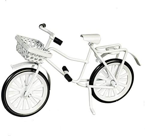 Melody Jane Dolls House White Bike Bicycle with Basket Miniature Garden Outdoor Accessory