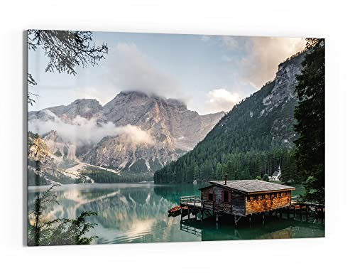 DEQORI Glas-Magnettafel | 90x60 cm groß | Motiv Pragser Wildsee im Sommer | Memo-Board aus Glas | Magnetboard inkl. Magnete, Stift & Tuch für Küche & Büro | Tafel magnetisch & beschreibbar